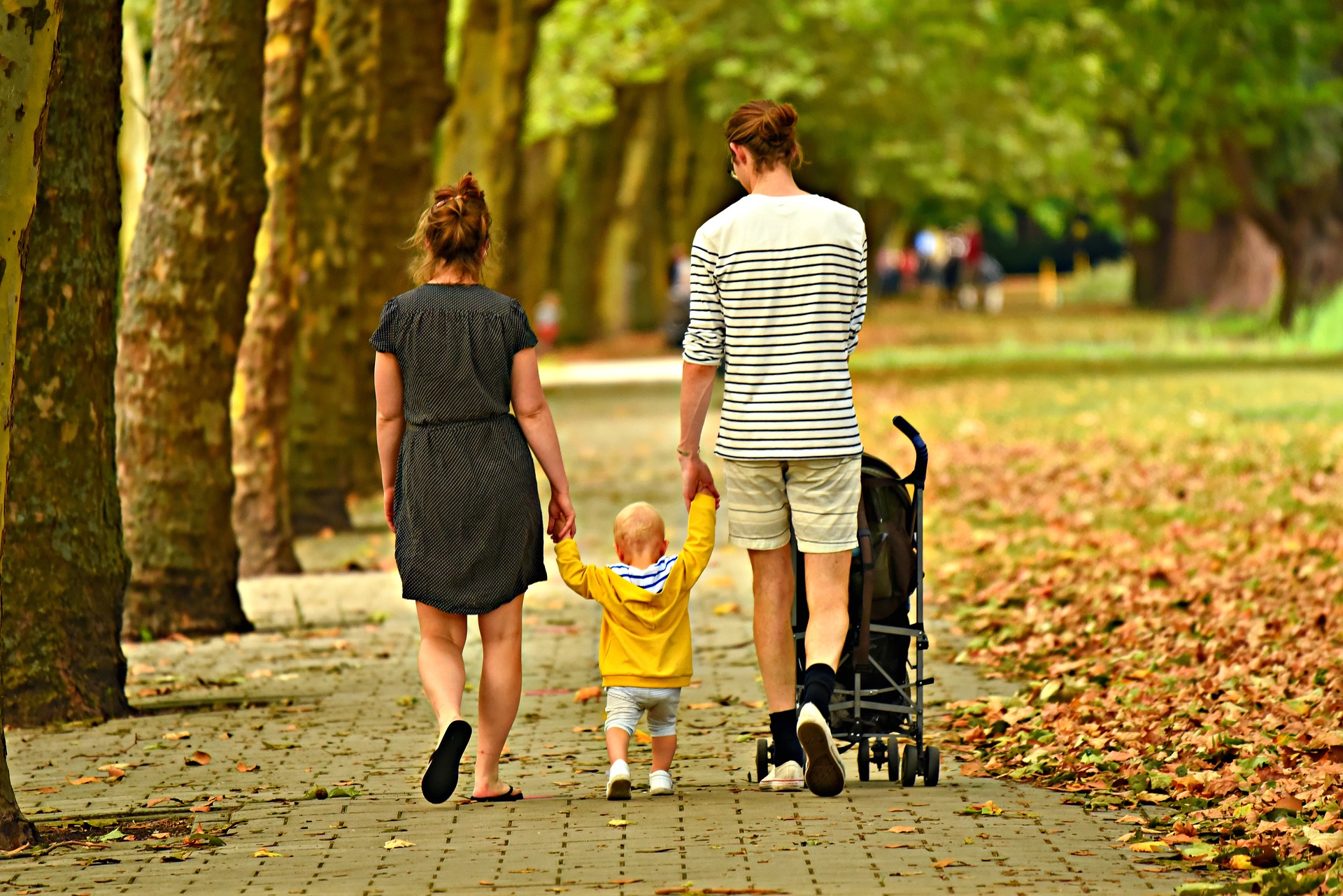 a family taking a walk in the park